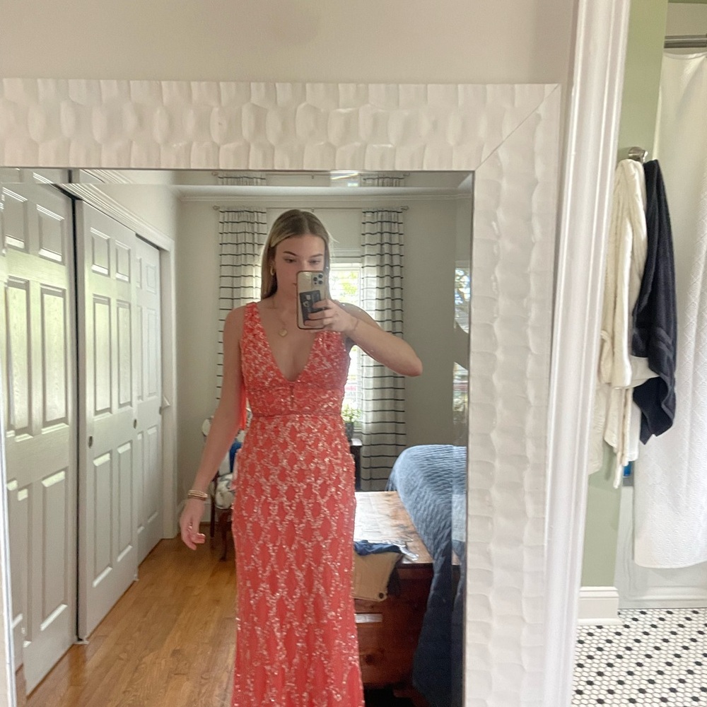 Pink Plunge Neck Maxi Gown for Prom